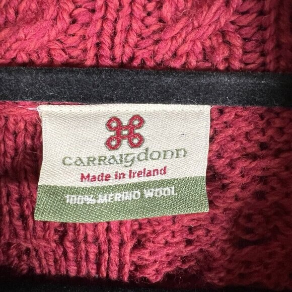 Carraigdonn Womens Cardigan Made in Ireland 100% Merino Wool Red Sweater Size XL - Picture 6 of 10